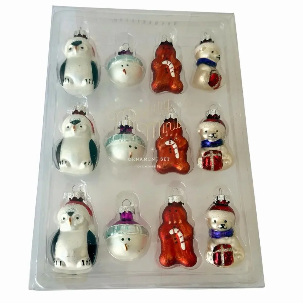 Pottery Barn Mini Mercury Glass Ornaments Set Of 12 North Pole Gingerbread NIB